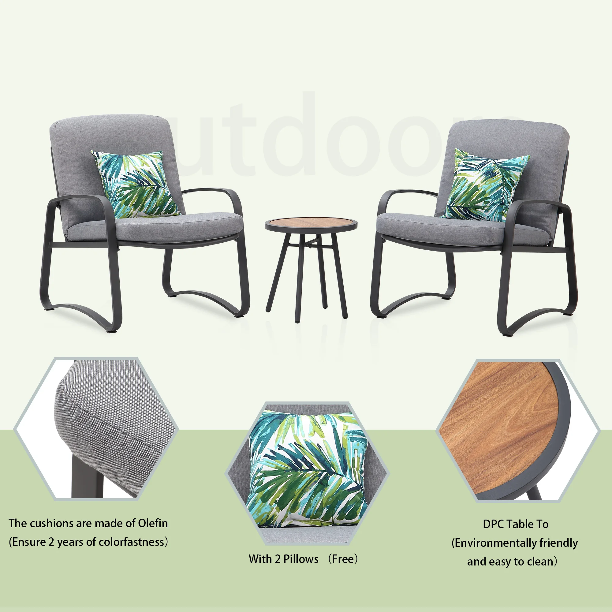 NAGA BAHNA 3 Piece Rocking Bistro Set Wicker Patio Outdoor Furniture Porch Chairs Conversation Sets with DPC Coffee Table - Image 3