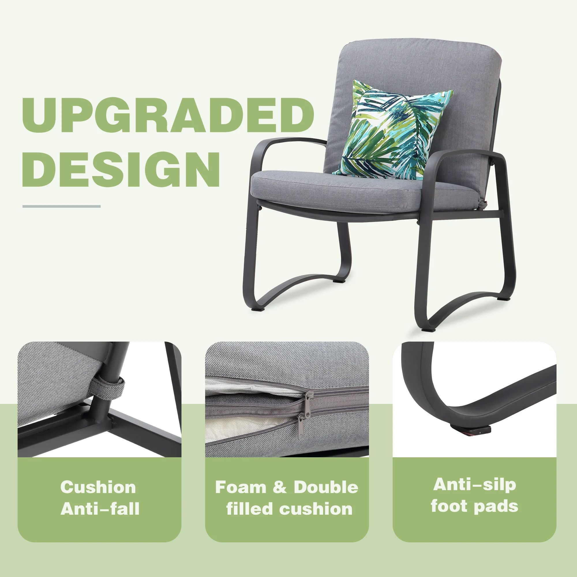 NAGA BAHNA 3 Piece Rocking Bistro Set Wicker Patio Outdoor Furniture Porch Chairs Conversation Sets with DPC Coffee Table - Image 4