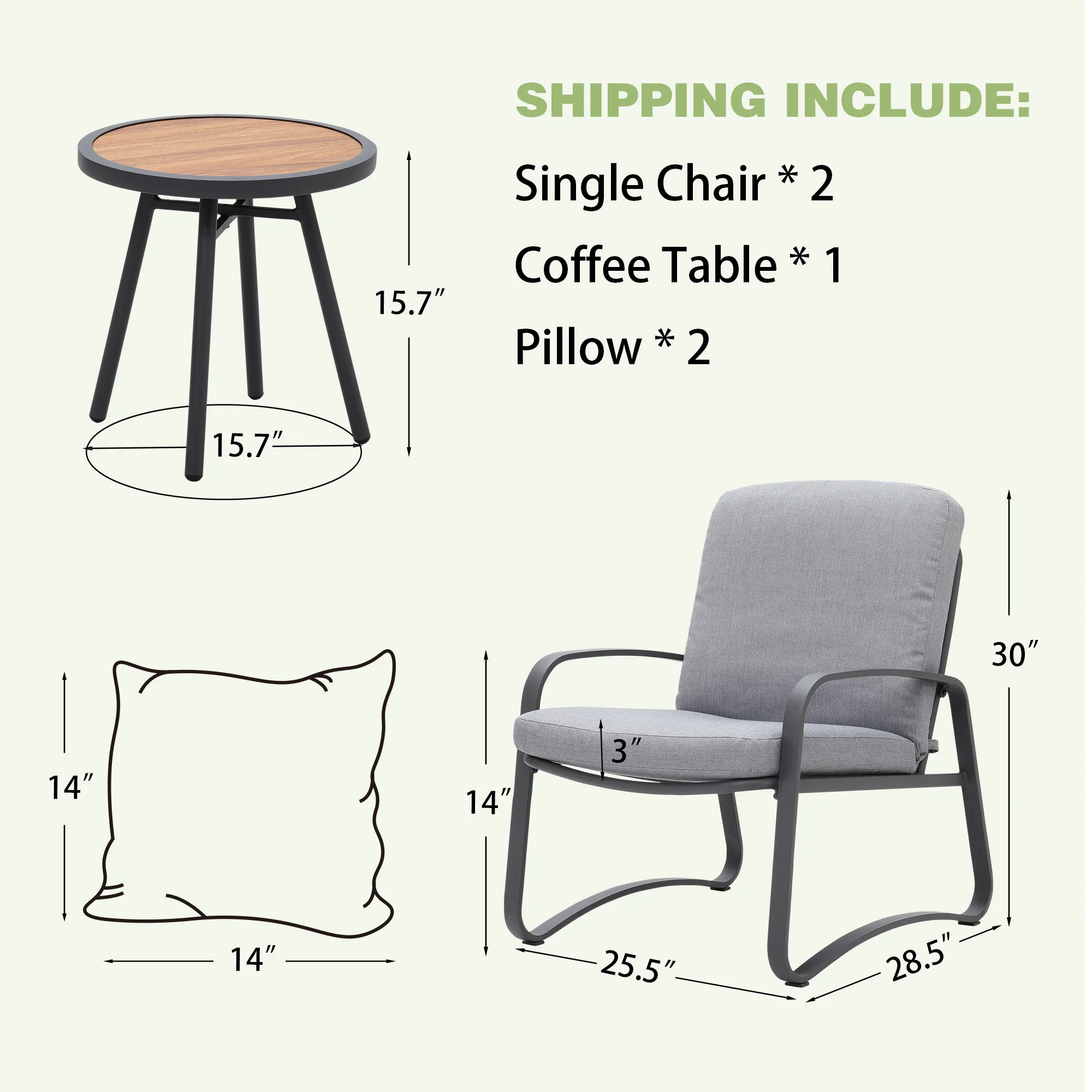 NAGA BAHNA 3 Piece Rocking Bistro Set Wicker Patio Outdoor Furniture Porch Chairs Conversation Sets with DPC Coffee Table - Image 6