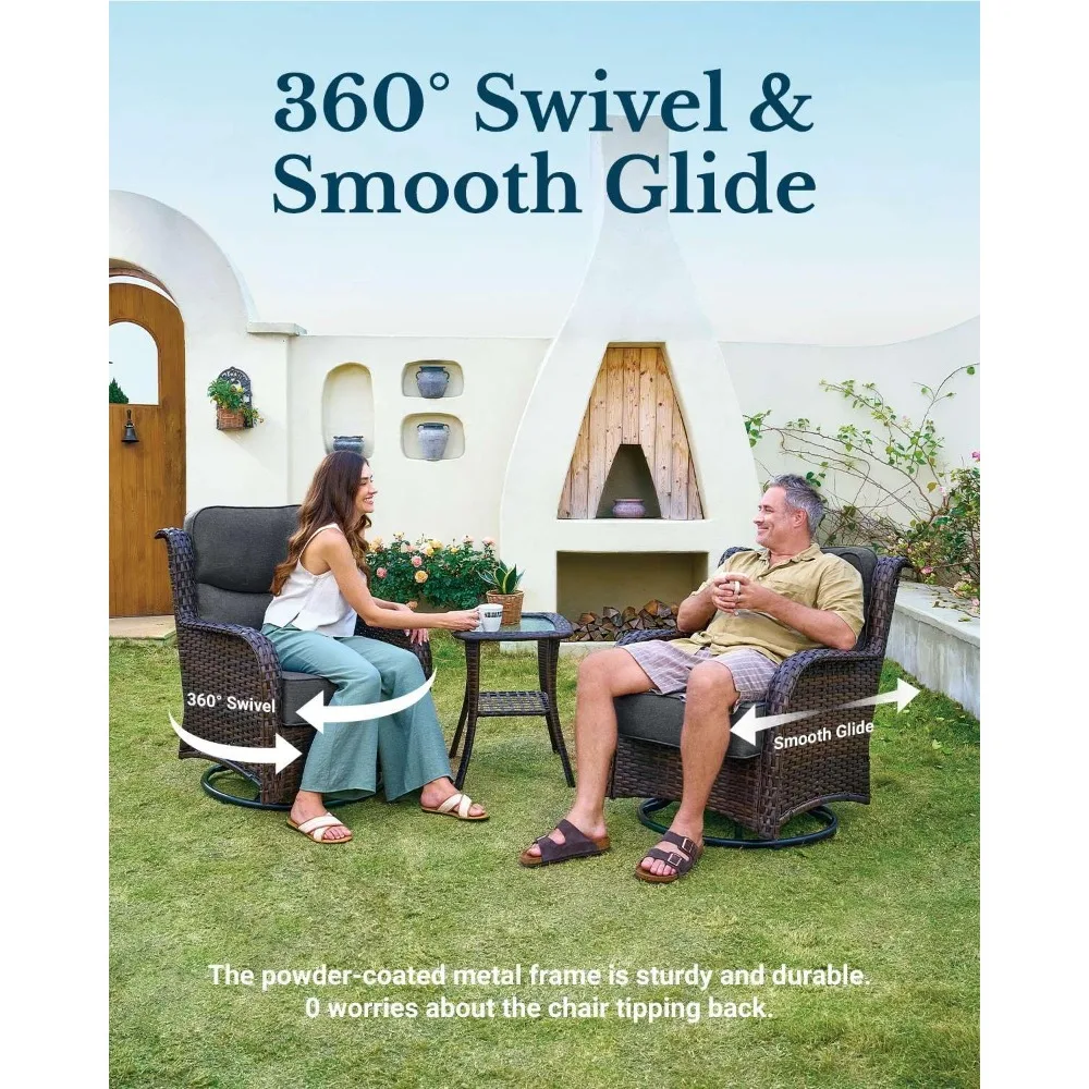 Luxury Terrace Furniture Set with 6-inch Thick Cushion and Outdoor High Backrest Rotating Rocking Chair