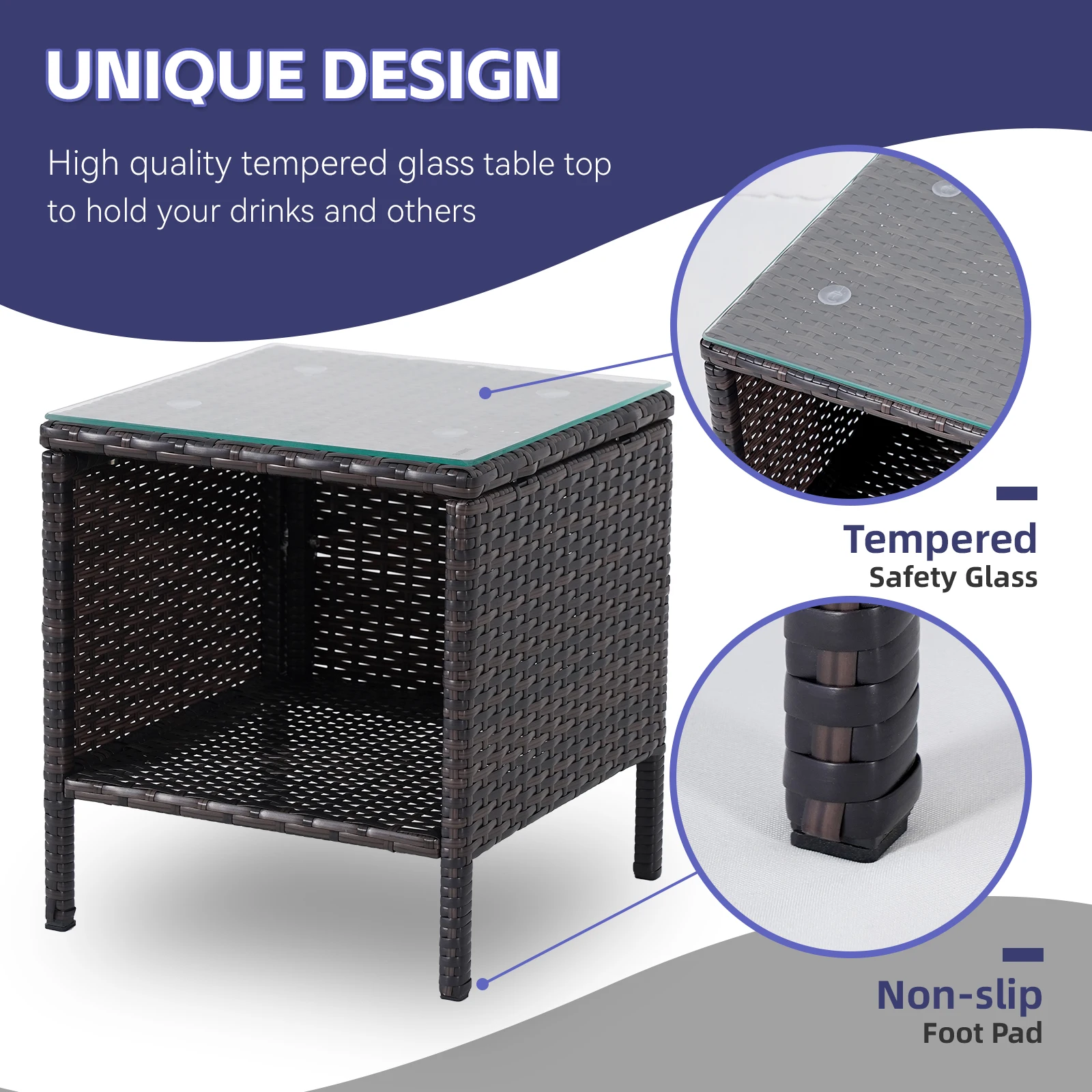 NAGA BAHNA 3-Piece Bistro Set Outdoor Patio Furniture Rattan Chairs Table Soft Cmats Tempered Glass Durable Comfortable Garden - Image 4