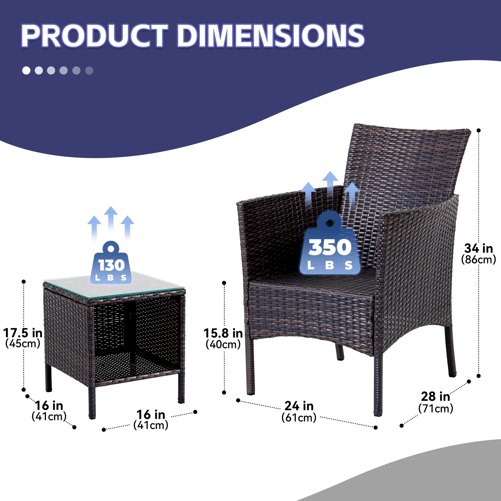 NAGA BAHNA 3-Piece Bistro Set Outdoor Patio Furniture Rattan Chairs Table Soft Cmats Tempered Glass Durable Comfortable Garden - Image 6