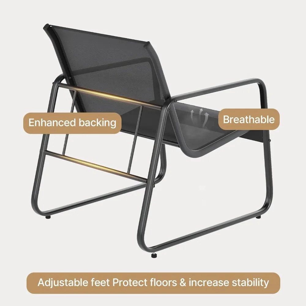 Patio Chairs 2 Piece Set, Patio Furniture Set with Metal Frame Glass Table for Balcony, Lawn, Black - Image 6