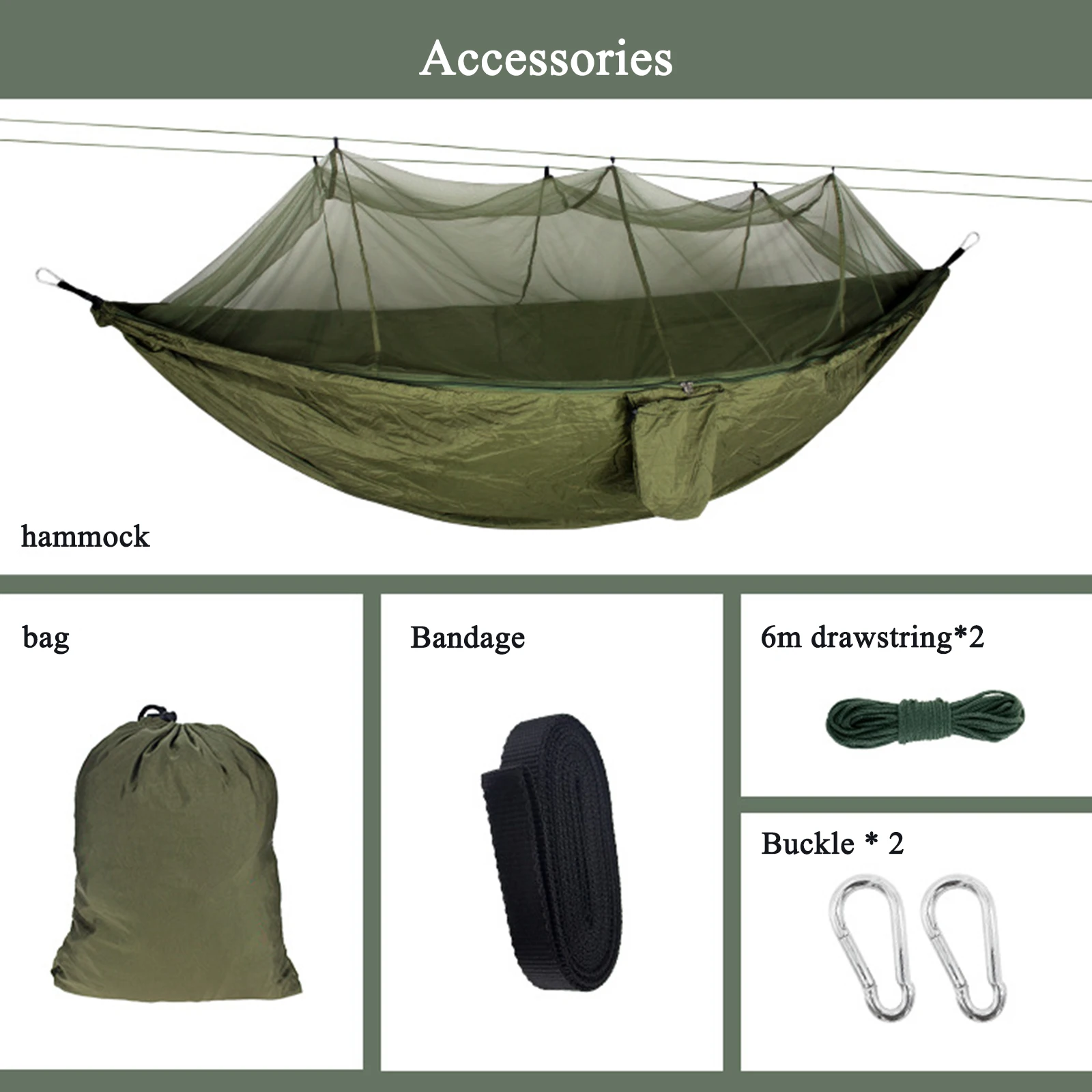 Outdoor Double Camping Hammock Nylon Fabric Portable Travel Outdoor Camping Hanging Sleeping Hammock with Mosquito 260x140cm - Image 2