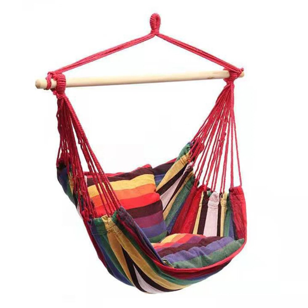 Hammock Swing Chair Canvas Portable Comfortable Colorful Stripe Chair Hanging Rope Swing for Indoor