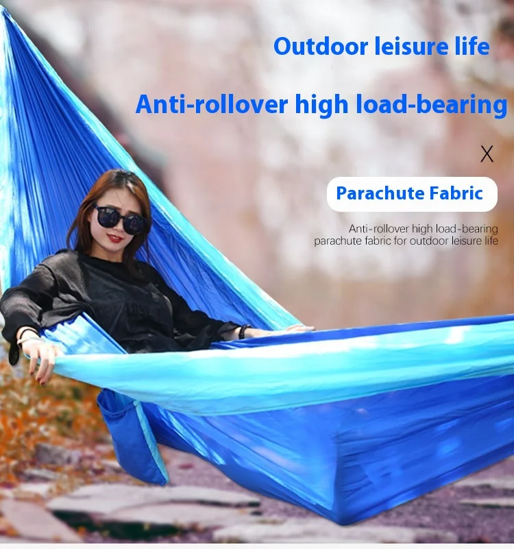 Single Person Portable Outdoor Camping Hammock With Nylon Color Matching Hammock High Strength Parachute Fabric Hanging Bed - Image 4