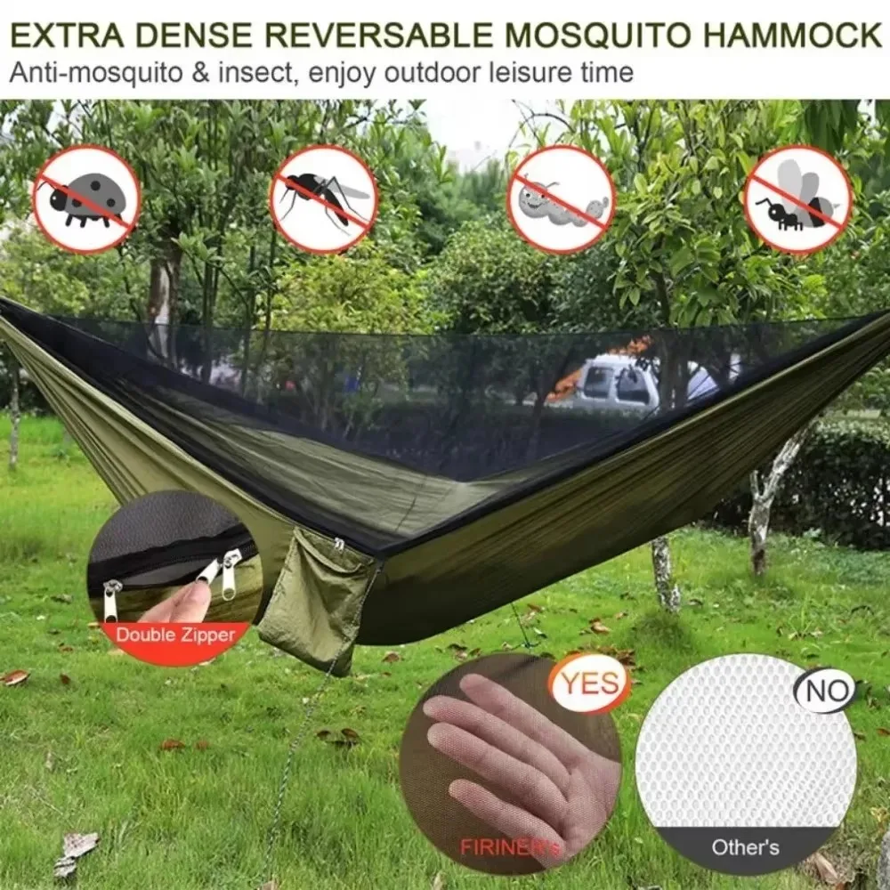 Outdoor Camping Hammock High Strength Parachute Fabric With Mosquito Net Lightweight Hanging Hammocks Hanging Bed Net 250x120cm - Image 4