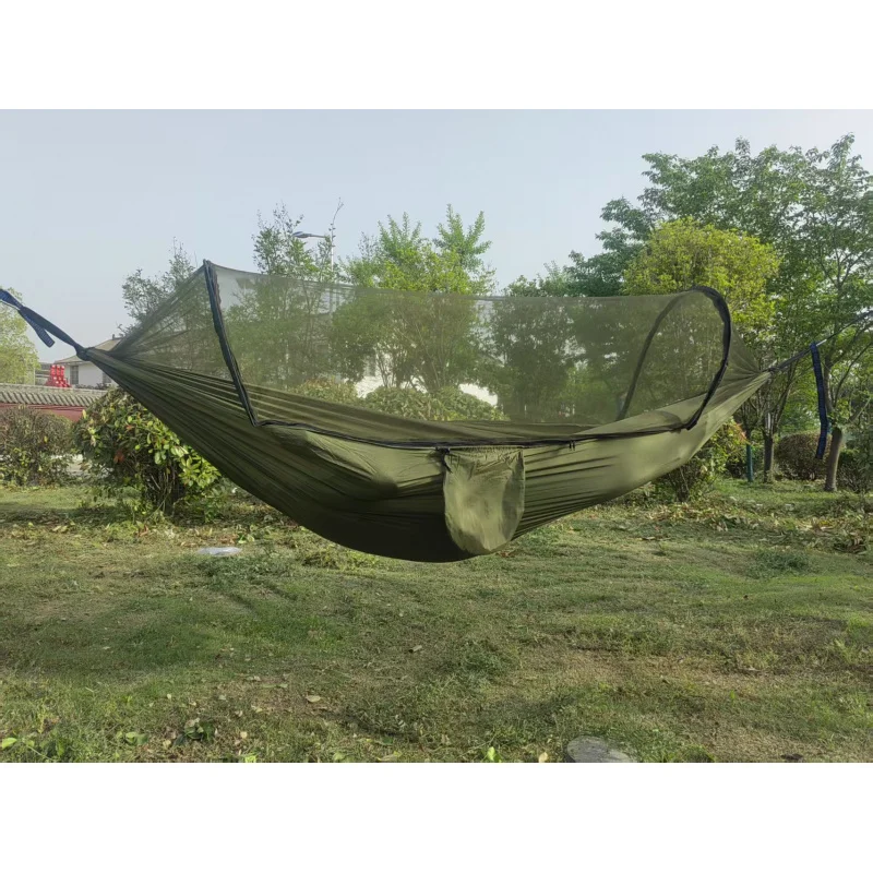 Lightweight Parachute Fabric Outdoor Hammock with Net for Camping Travel 250x120cm - Image 4
