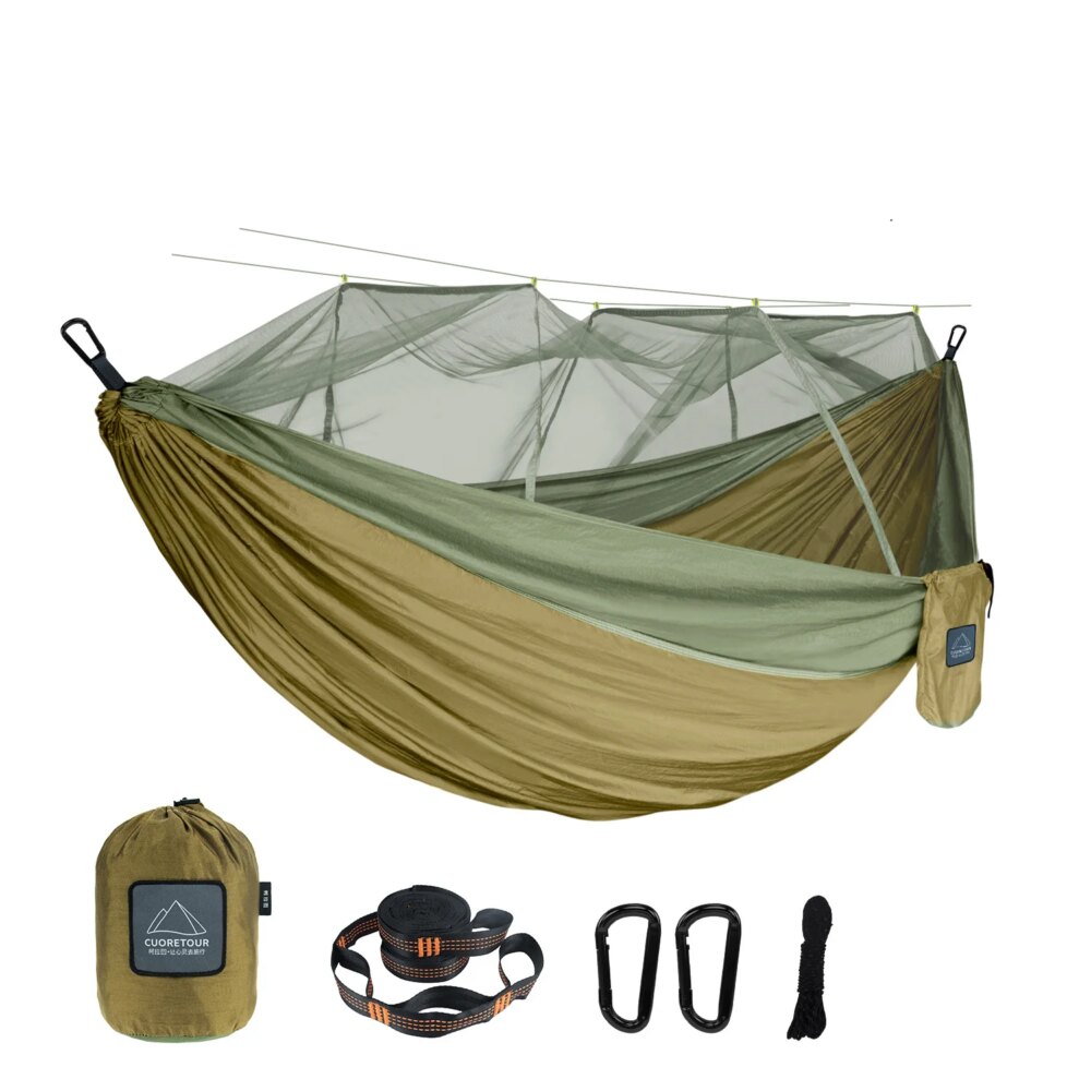 Single and Double Size Nylon Fabric Portable Travel Outdoor Camping Hanging Sleeping Hammock with Mosquito Net