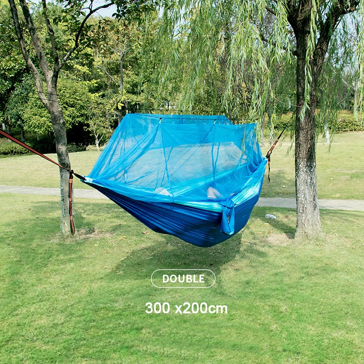 Single and Double Size Nylon Fabric Portable Travel Outdoor Camping Hanging Sleeping Hammock with Mosquito Net - Image 3