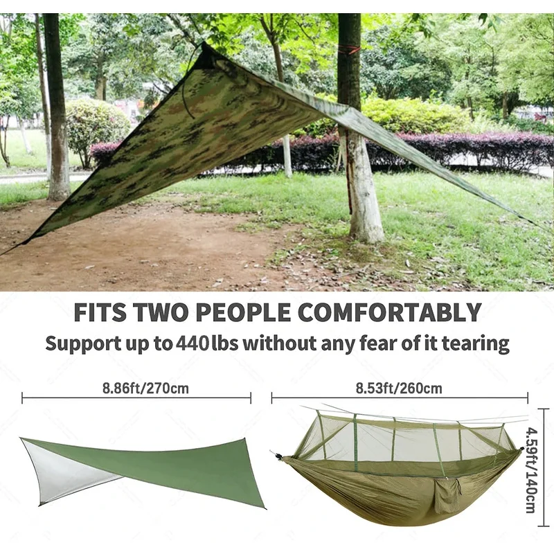 Anti Outdoor Camping Hammock With Mosquito Net And Rain Tent Equipment Supplies Shelters Camp Bed Survival Portable Hammock - Image 2