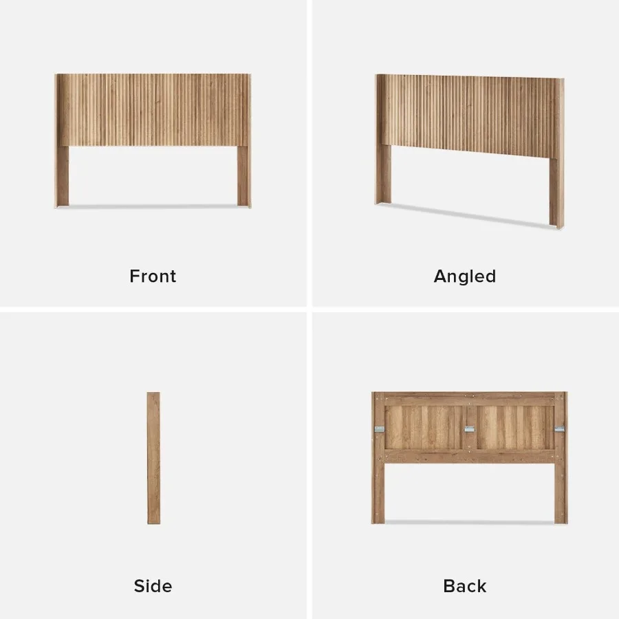 Modern Farmhouse and Boho Style 62.4 WallMount Wood Headboard with Fluted Panel and Wingback Design in Golden Oak Finish Ideal - Image 6