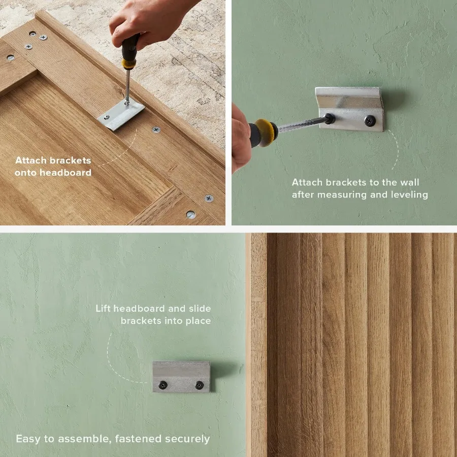 Modern Farmhouse and Boho Style 62.4 WallMount Wood Headboard with Fluted Panel and Wingback Design in Golden Oak Finish Ideal - Image 3