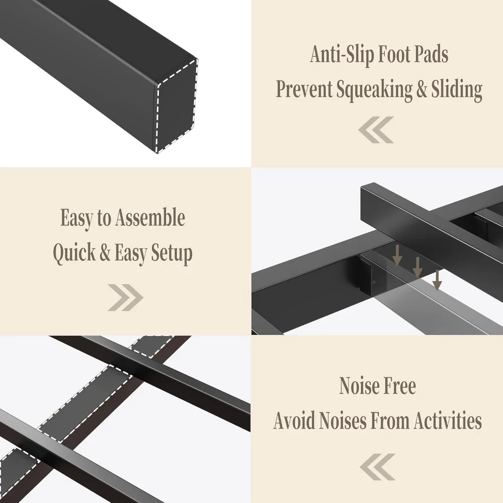 Bed Frame with LED Headboard & Built-in USB Charging Station,Linen Upholstered Backrest Metal Bed with Shelves,Under Bed Storage - Image 6