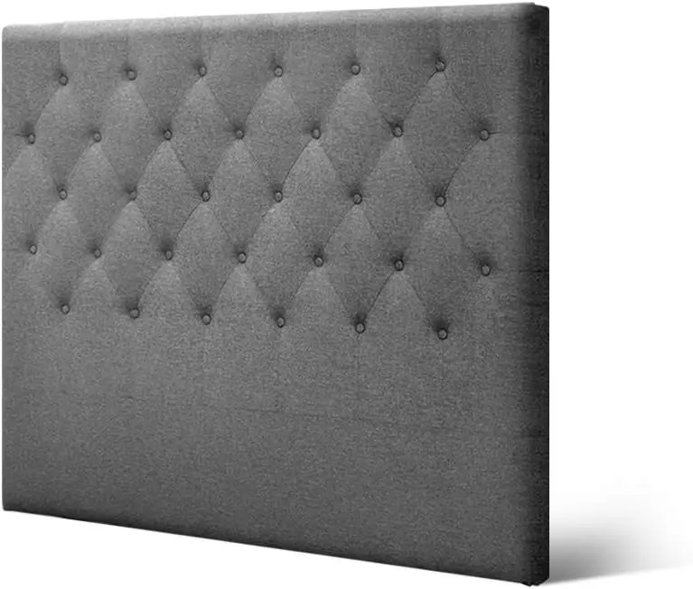 King Single Bed Headboard Headboards Tufted Beds Head Frame Base Upholstered with Grey Faux Linen Fabric Foam Wood, 116 x 120 x - Image 6