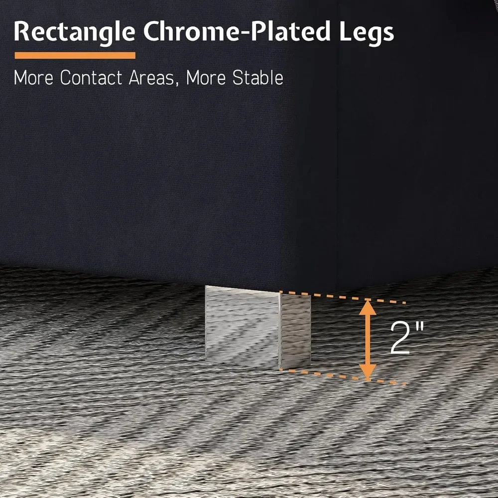 Size Bed Frame with 58" Tall Headboard, Velvet Upholstered Platform Bed with Channel Tufted Wingback Headboard a - Image 6