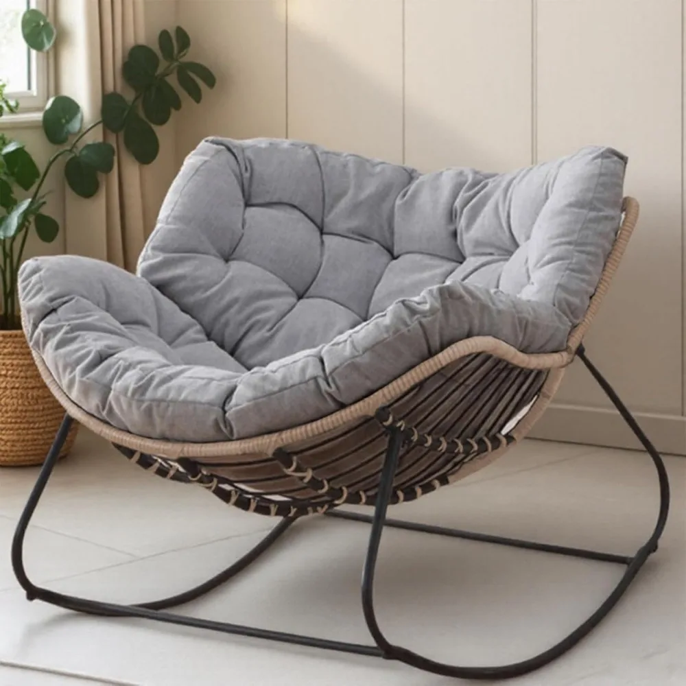 Oversized Wicker Egg Chair with Cushion for Indoor and Outdoor Use, Supports Up to 330 Lbs, Perfect for Living Rooms and Bedroom - Image 6