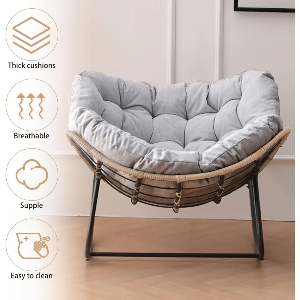 Oversized Wicker Egg Chair with Cushion for Indoor and Outdoor Use, Supports Up to 330 Lbs, Perfect for Living Rooms and Bedroom - Image 5
