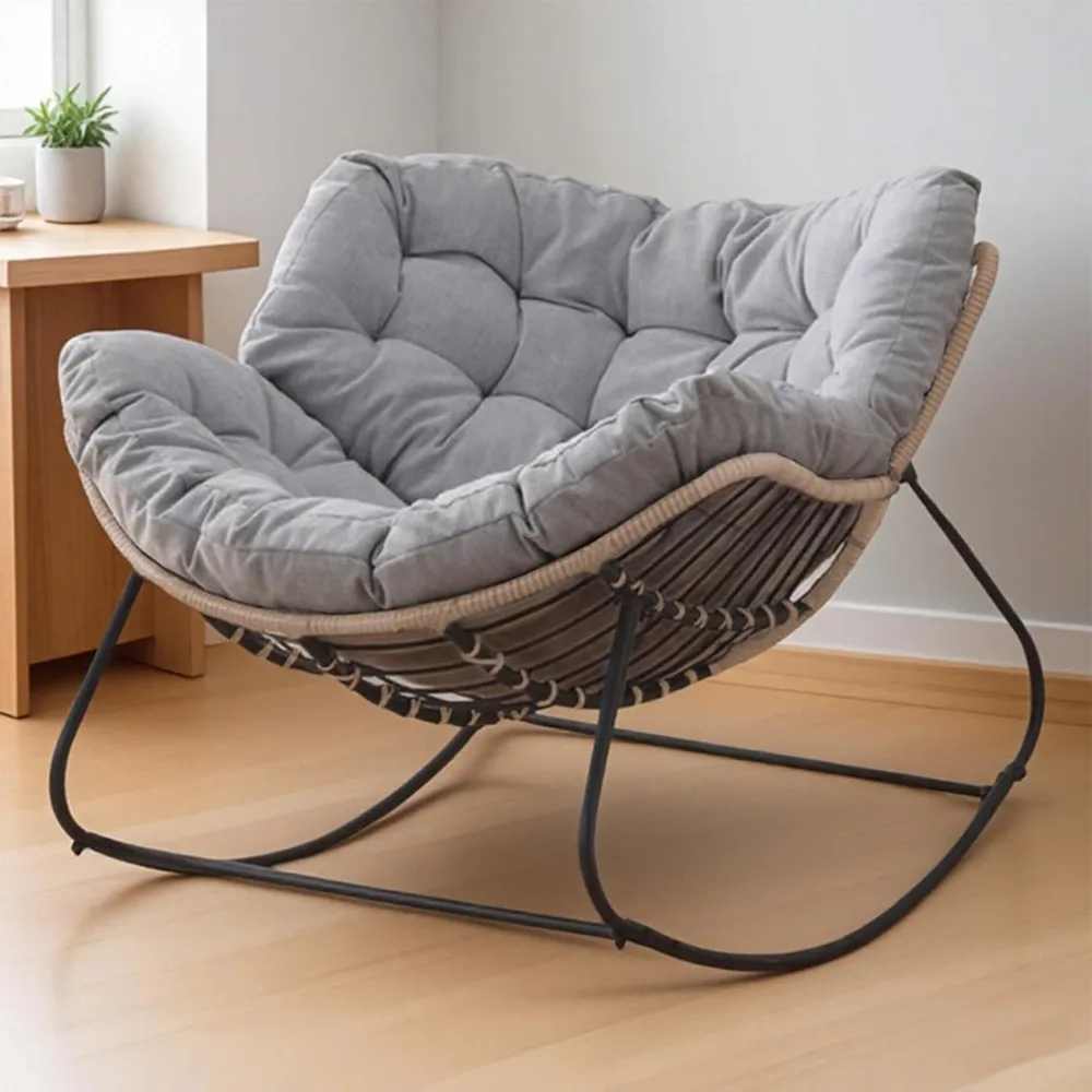 Oversized Wicker Egg Chair with Cushion for Indoor and Outdoor Use, Supports Up to 330 Lbs, Perfect for Living Rooms and Bedroom - Image 4
