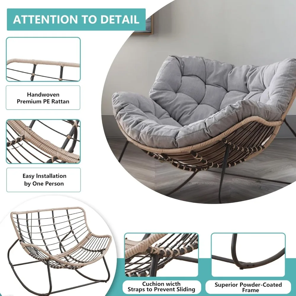 Oversized Wicker Egg Chair with Cushion for Indoor and Outdoor Use, Supports Up to 330 Lbs, Perfect for Living Rooms and Bedroom - Image 3