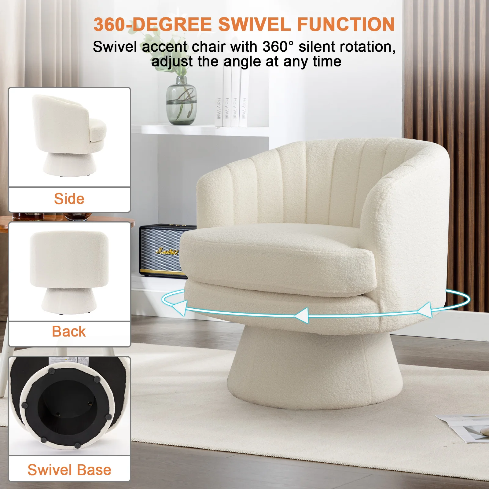 Swivel Accent Chair with Armrest, Modern 360 Degree Swivel Barrel Chair with Curve Back for Living Room,Bedroom,Waiting Room - Image 2
