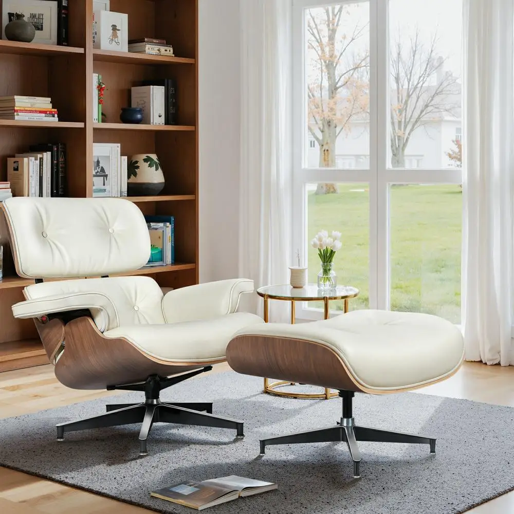 Mid-century Armchair Leather Lounges Chair ,ottoman include Living Room Furniture - Image 2