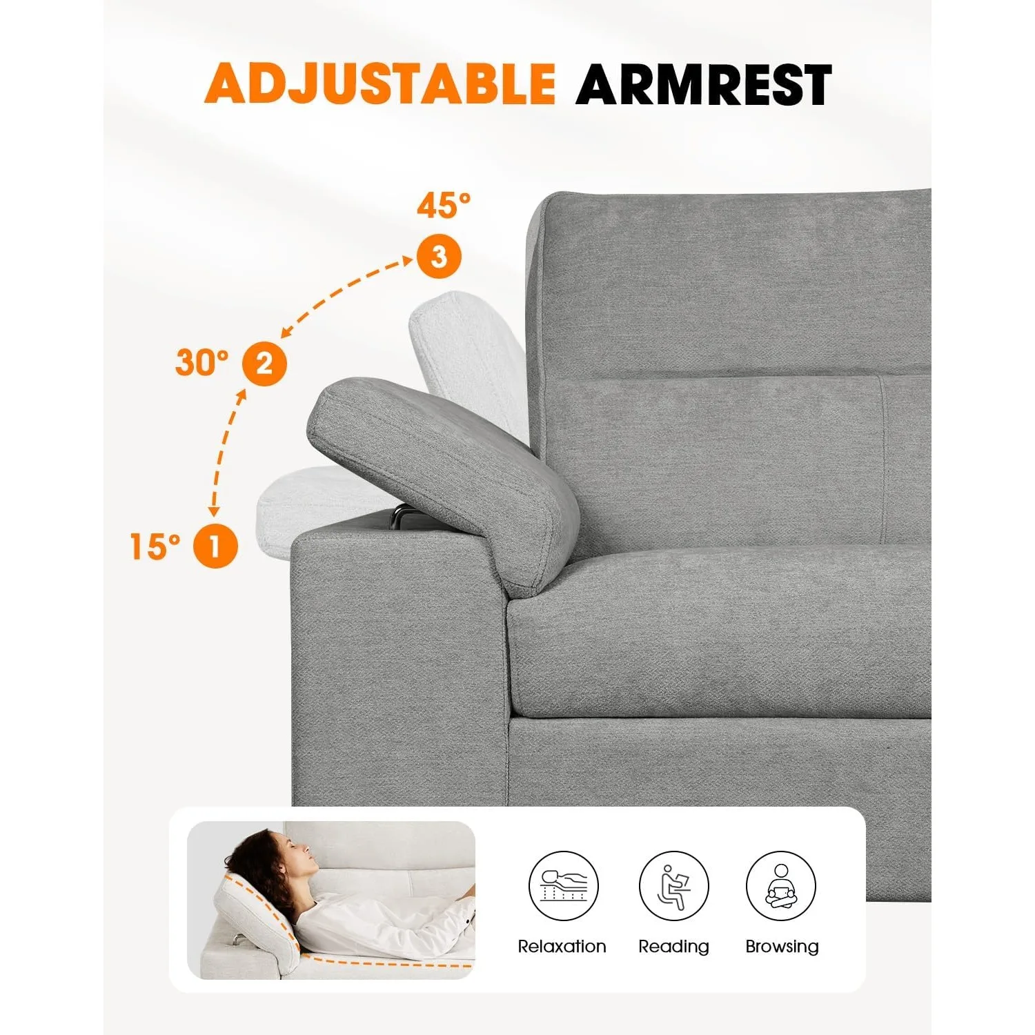 Modern Sofa Couches for Living Room, Deep Seat Sofas with 8”Cushion, Comfy 2-Seater Chenille Loveseat with Convertible - Image 2