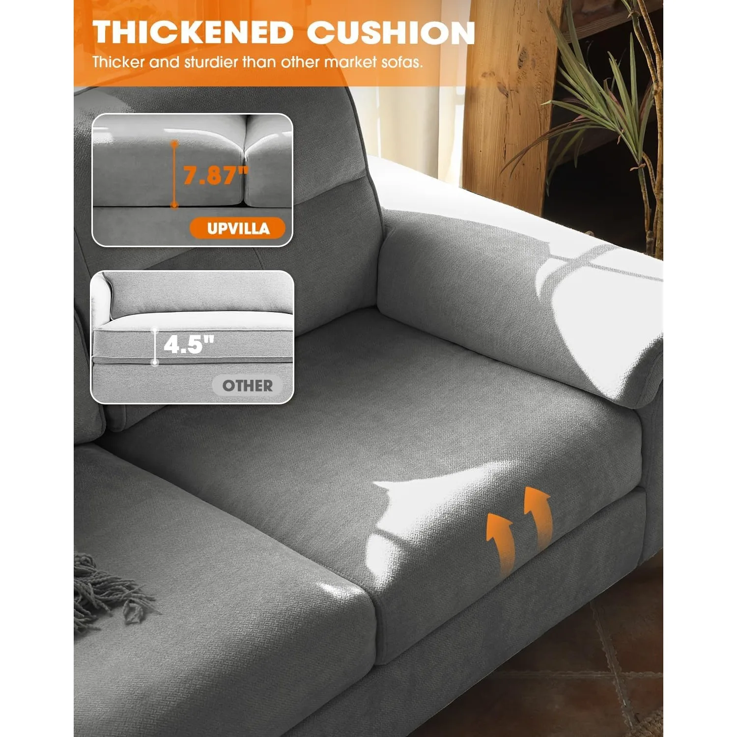 Modern Sofa Couches for Living Room, Deep Seat Sofas with 8”Cushion, Comfy 2-Seater Chenille Loveseat with Convertible - Image 5