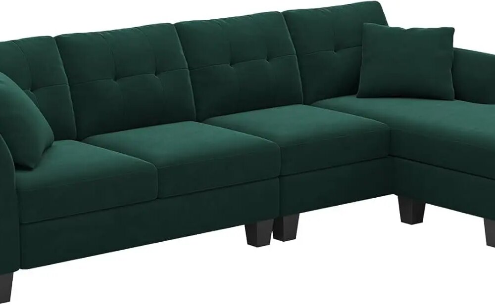 L Shaped Sofa 4 Seat Sofa with Chaise L-Shaped Couches Reversible Sectional Sofa (Dark Green, L Shaped Couch)