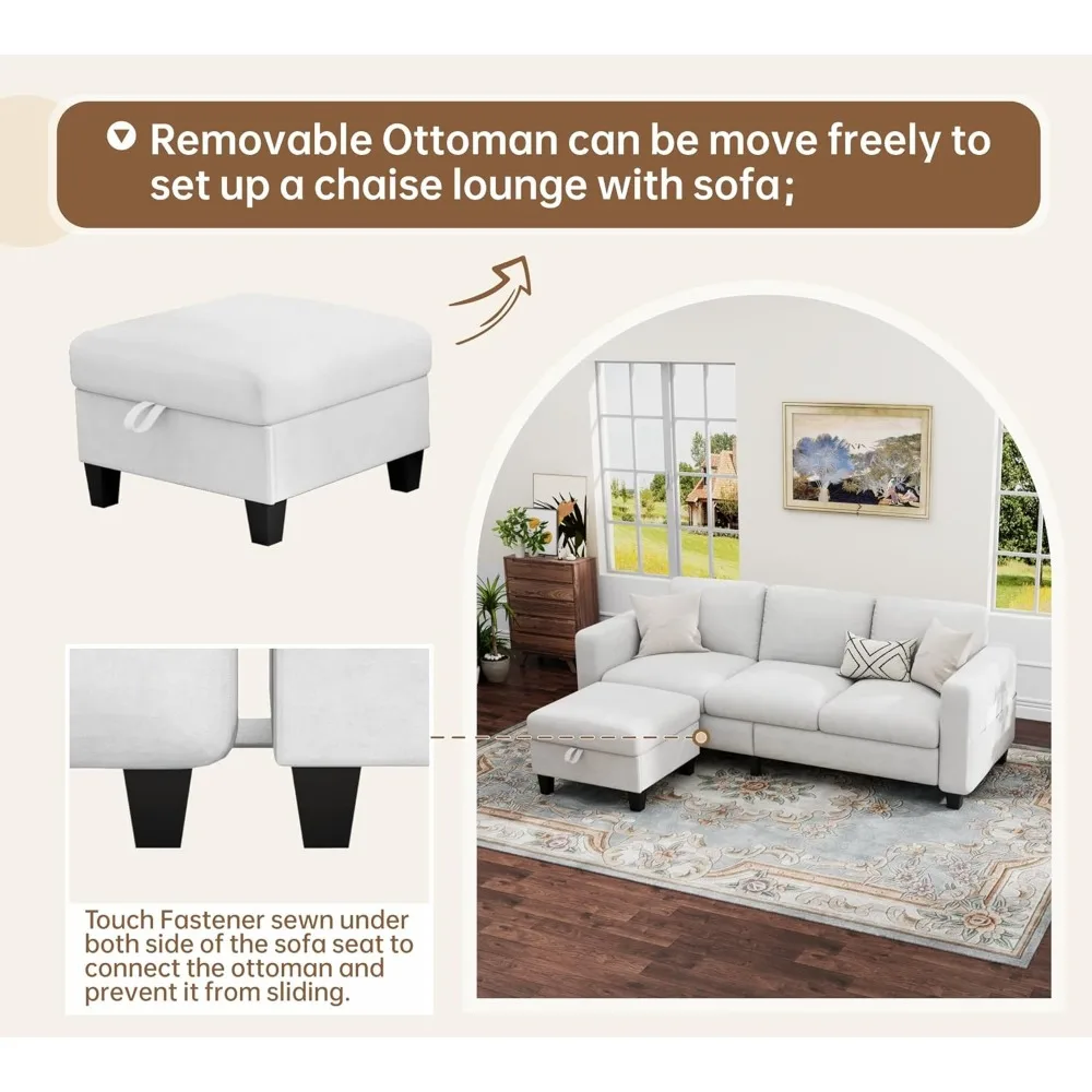 Luxury-Style Sectional Couches for Living Room 78" Convertible L Shaped Couch 3 Seater Sofas with Storage Ottoman, Mordern - Image 5