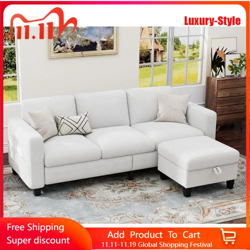 Luxury-Style Sectional Couches for Living Room 78" Convertible L Shaped Couch 3 Seater Sofas with Storage Ottoman, Mordern
