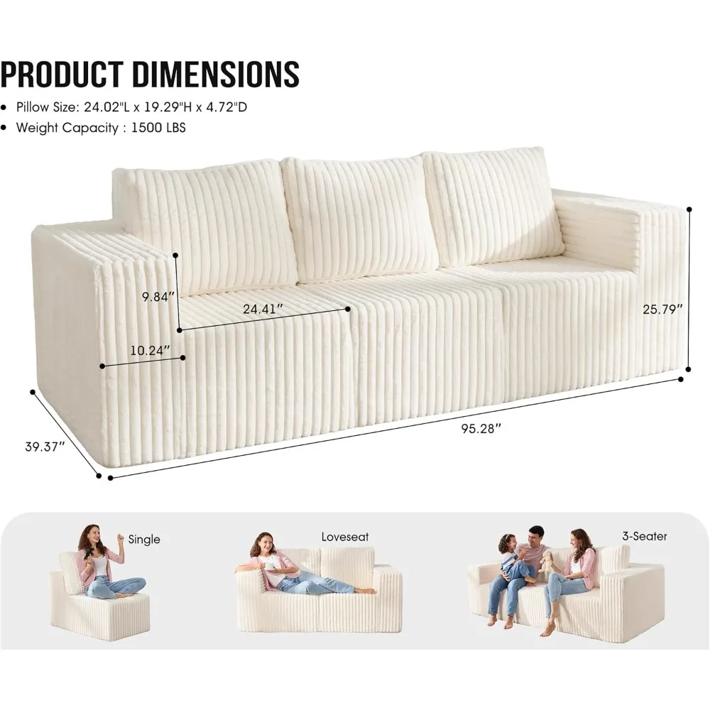 Modular Sectional Sofa 3-Seater Modular Couch with Deep Seat Memory Foam Cloud Chair with Pillows Oversized Sectional Sofa - Image 6