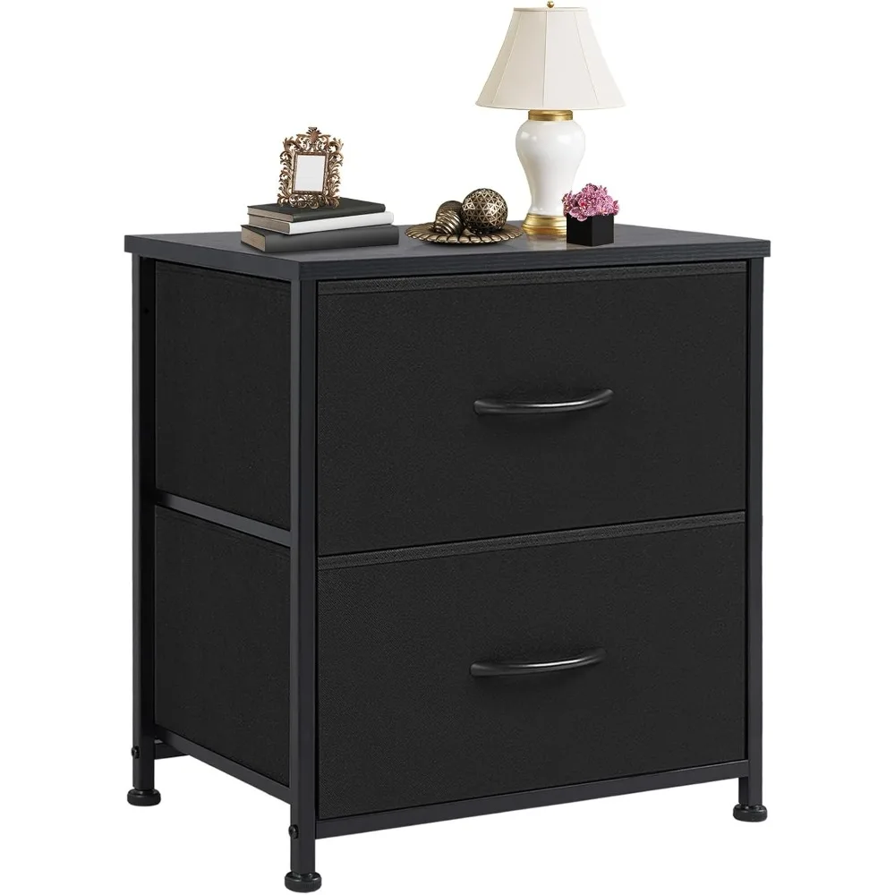 Compact DUMOS Nightstand with Fabric Drawers for Bedroom and Bedside Storage