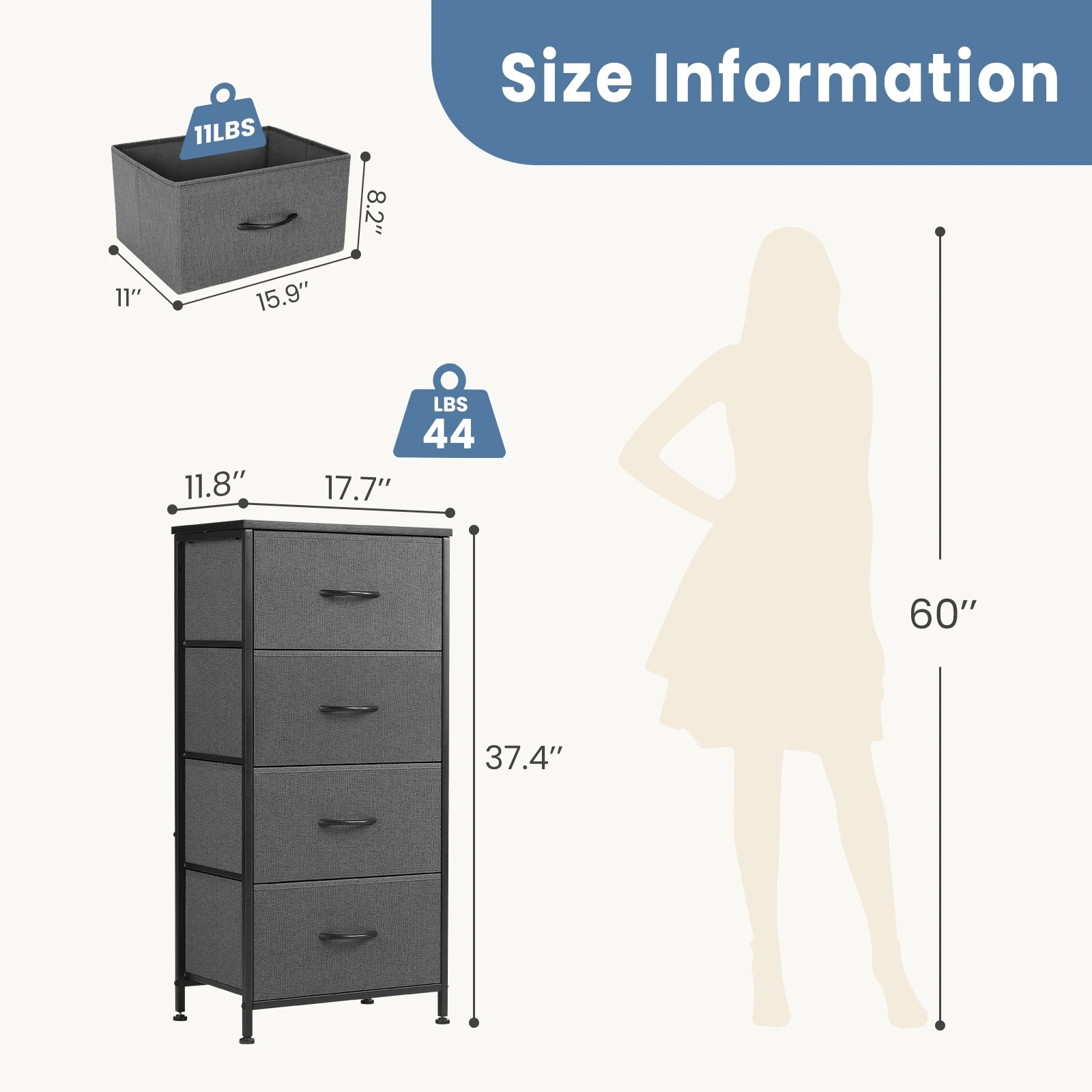 JHK Dresser For Bedroom With 4 Fabric Drawers Nightstand Wardrobe Steel Frame Closet For Clothes Storage Cabinet Of Furniture - Image 2