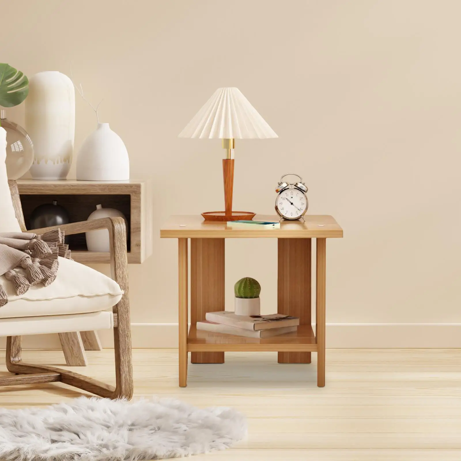 Simple Bedside Table Wooden Double Layers Solid Wood Nightstands Night Table For Table Sofa Side Table Home Furniture - Image 3
