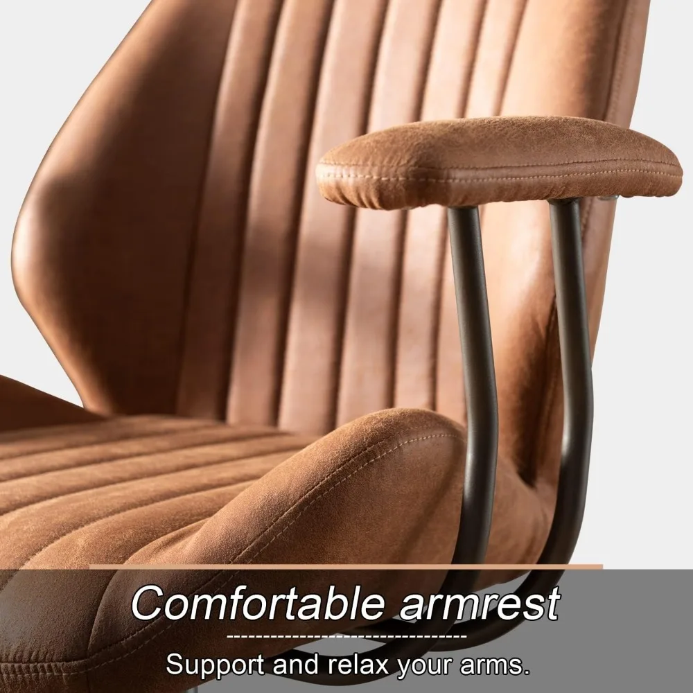 Home Office Chair, Mid-Century Modern Faux Leather Chair, Swivel Rolling Task Chairs with Padded Armrests, Comfy Mid-Back - Image 5