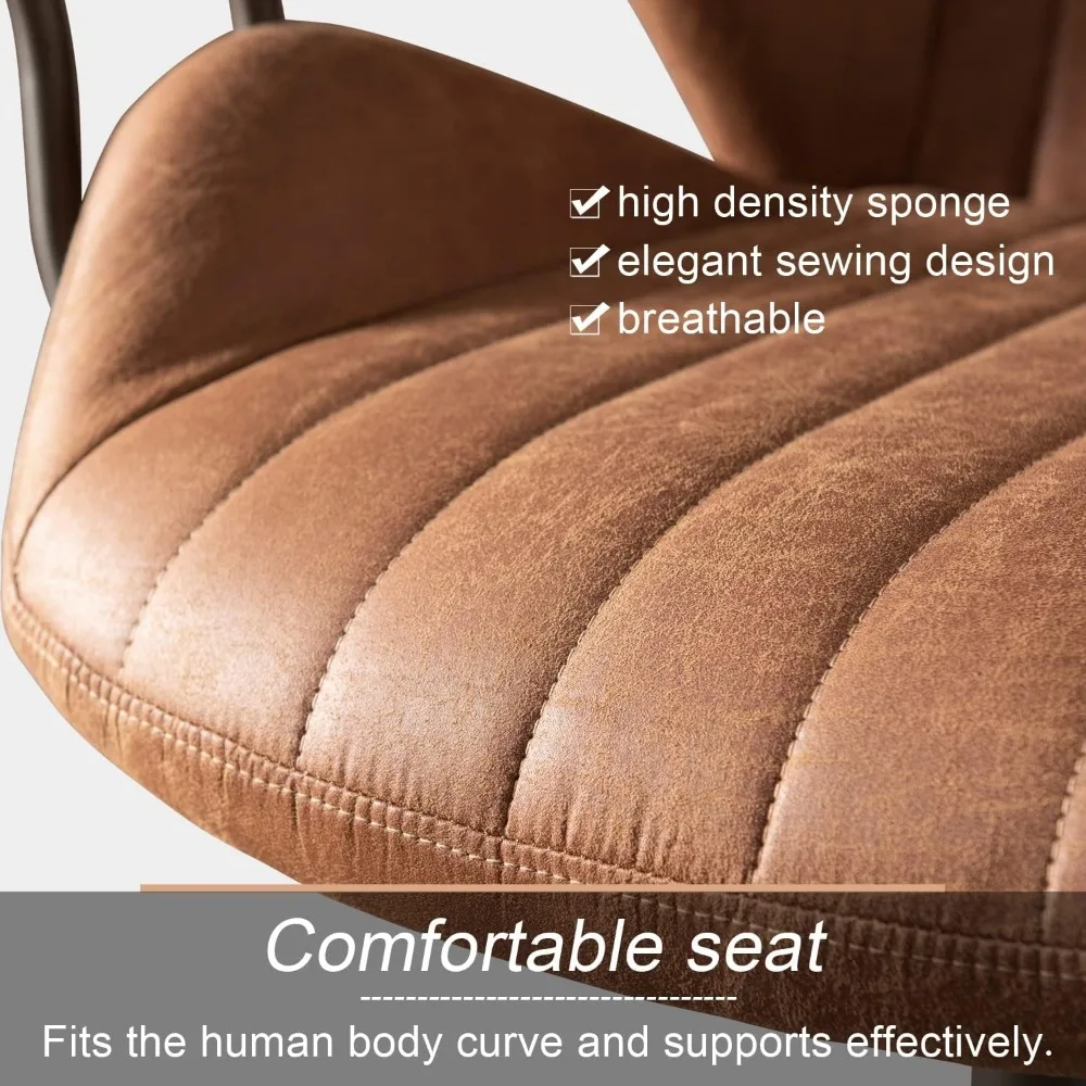 Home Office Chair, Mid-Century Modern Faux Leather Chair, Swivel Rolling Task Chairs with Padded Armrests, Comfy Mid-Back - Image 3