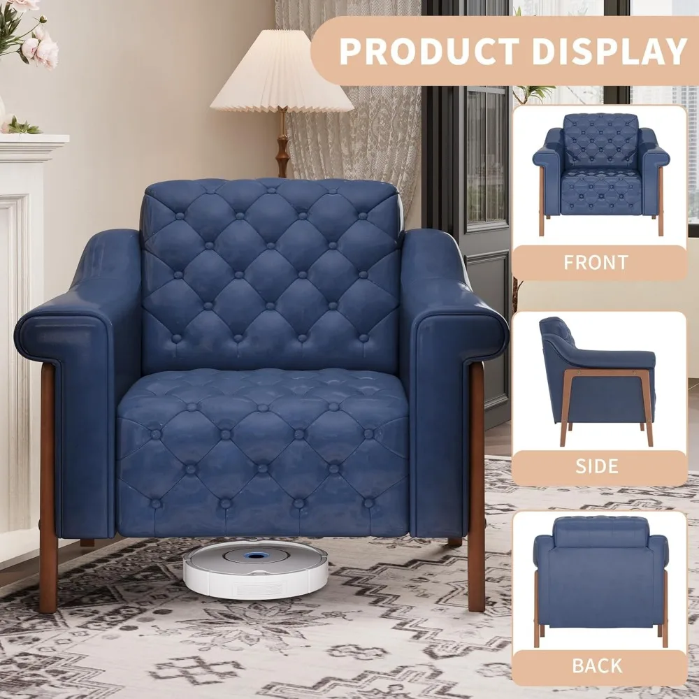 EJUNQ Cozy Accent Chair,PU Leather Modern Living Room Chairs,Mid-Century Office Reading Chair,Single Sofa,Armchair for Bedroom, - Image 3