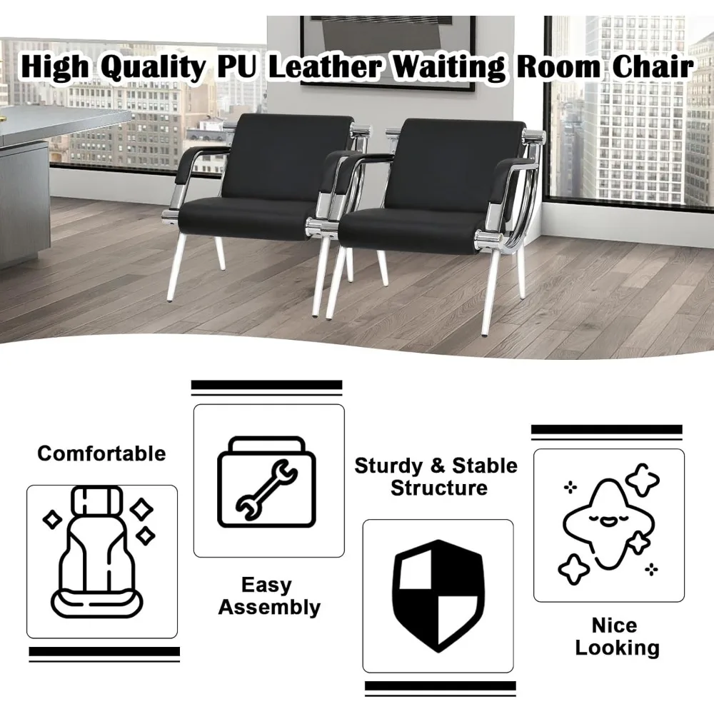 PU Leather Waiting Room Chairs, 2-Piece Set, Office Reception Furniture, Guest Lobby Sofa Seats with Arms for Air Travelers - Image 6