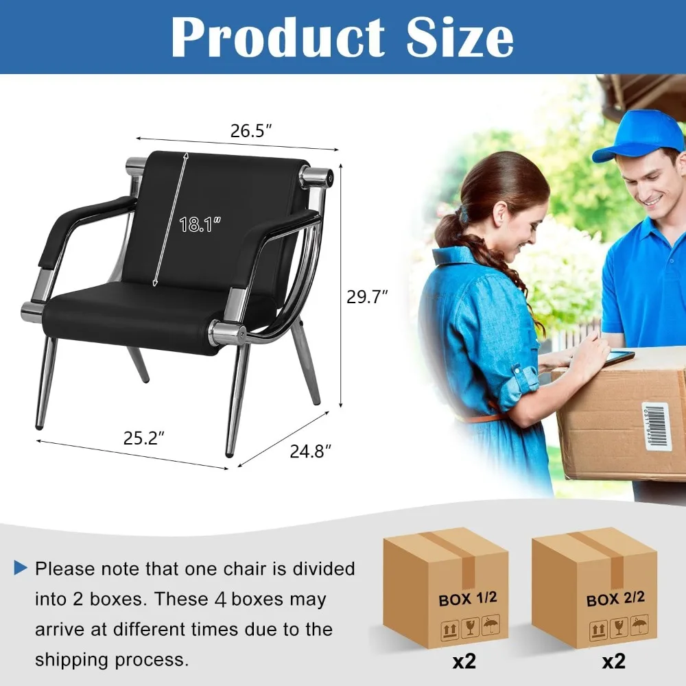PU Leather Waiting Room Chairs, 2-Piece Set, Office Reception Furniture, Guest Lobby Sofa Seats with Arms for Air Travelers - Image 3
