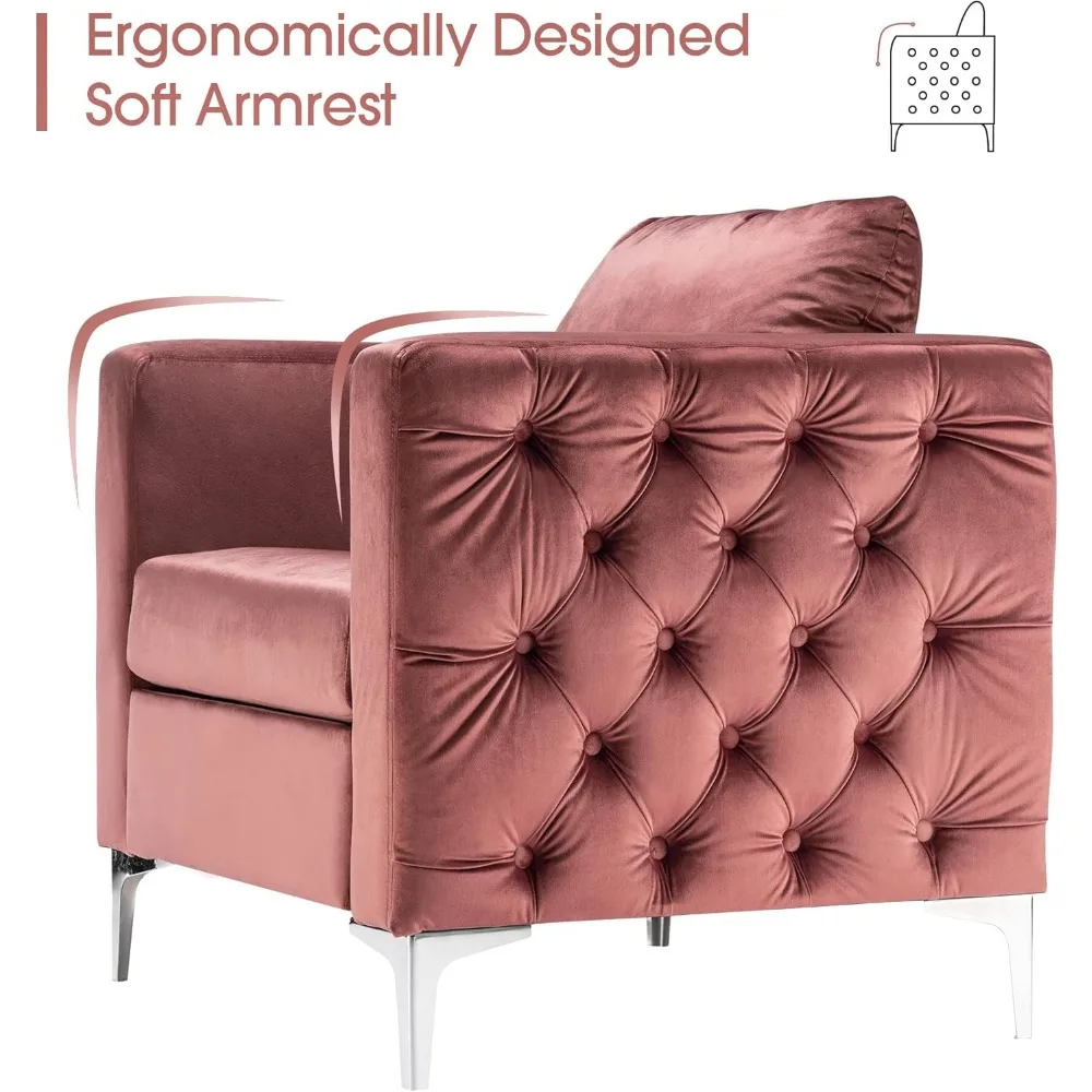 Velvet Accent Chair, Tufted Barrel Armchair, Upholstered Single Sofa for Small Spaces, Living Room, Office Reception, Fab - Image 4