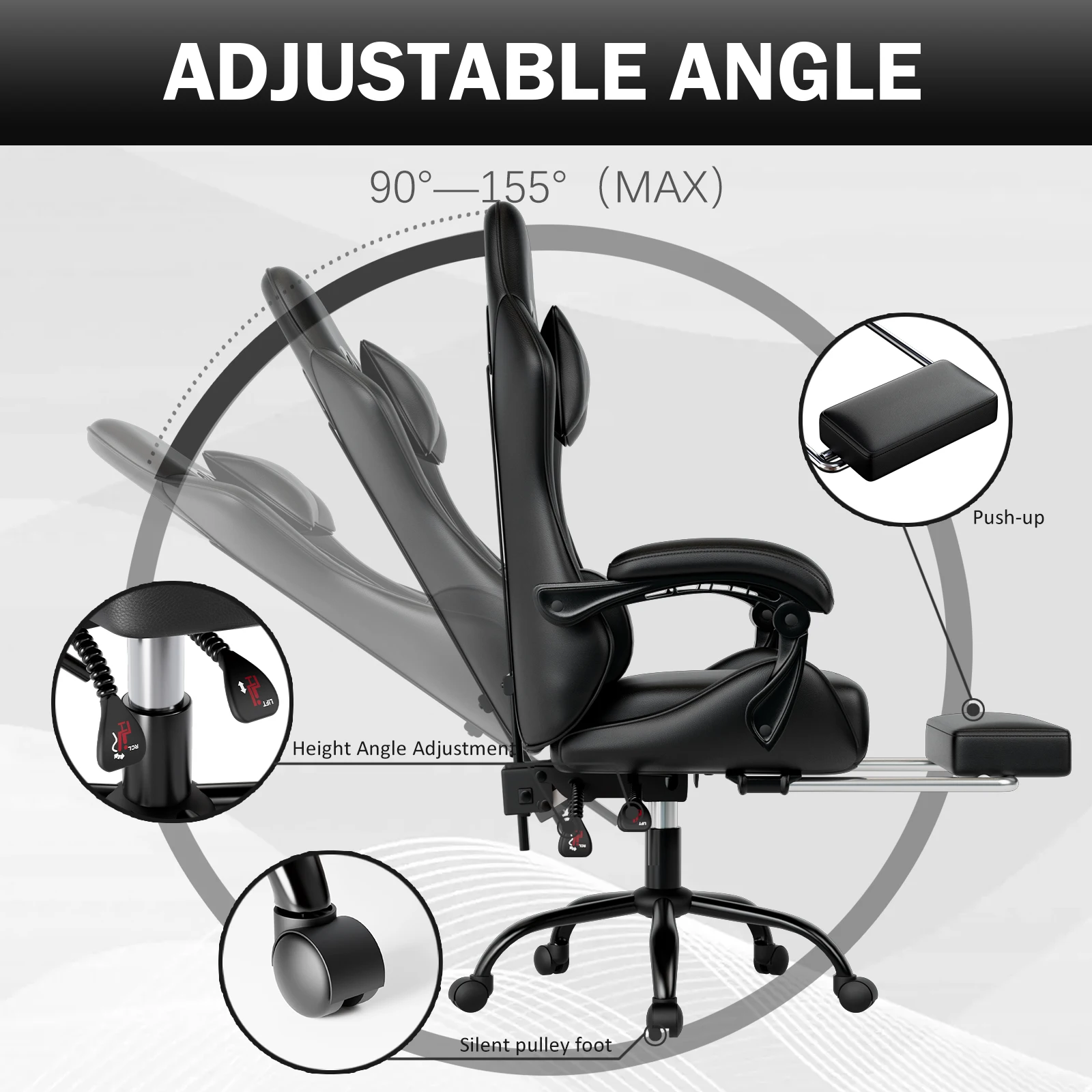 Ergonomic Gaming Chair with Footrest, Racing Style Video Game Chair for Adults, Reclining Gamer Chair Office Chair - Image 2