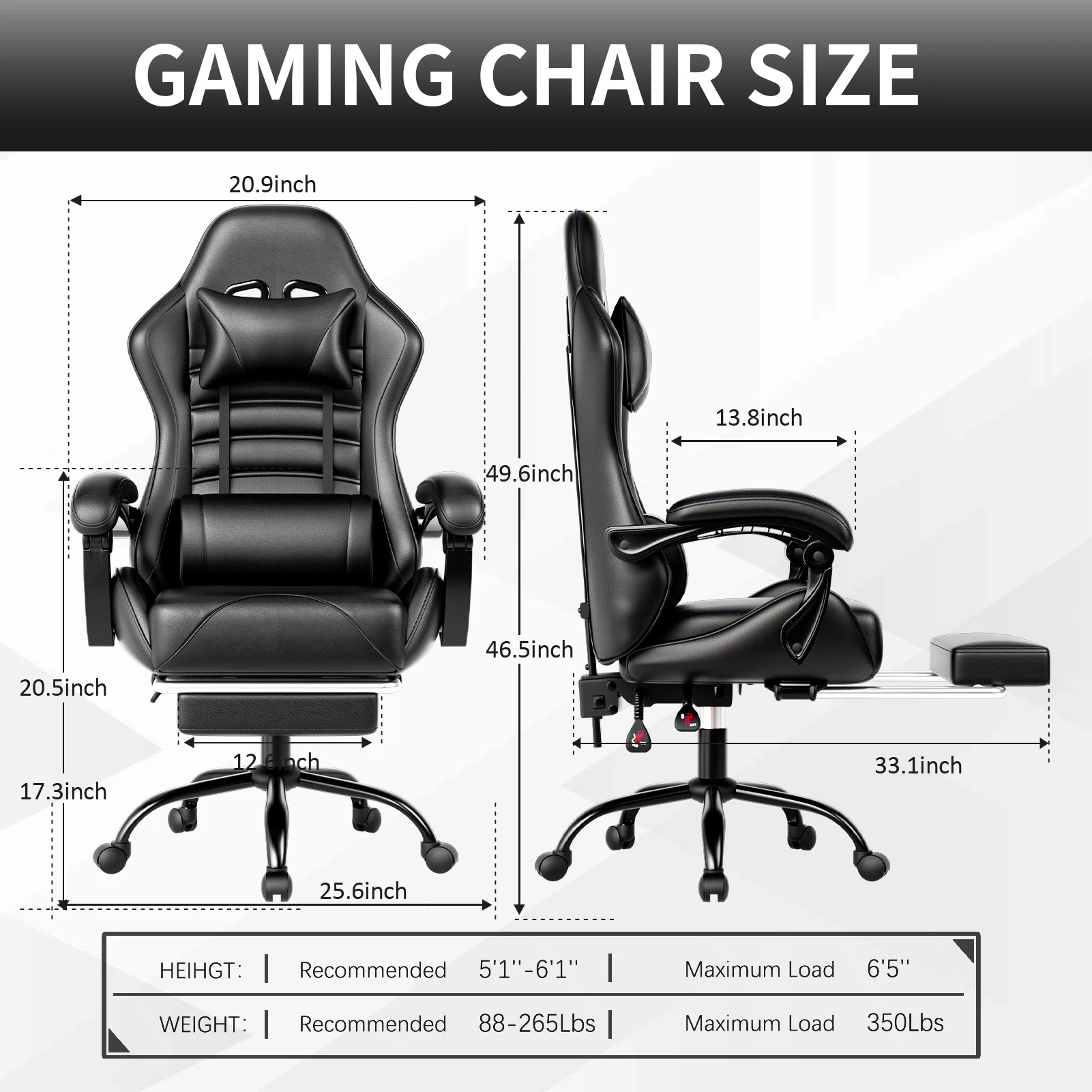 Ergonomic Gaming Chair with Footrest, Racing Style Video Game Chair for Adults, Reclining Gamer Chair Office Chair - Image 3