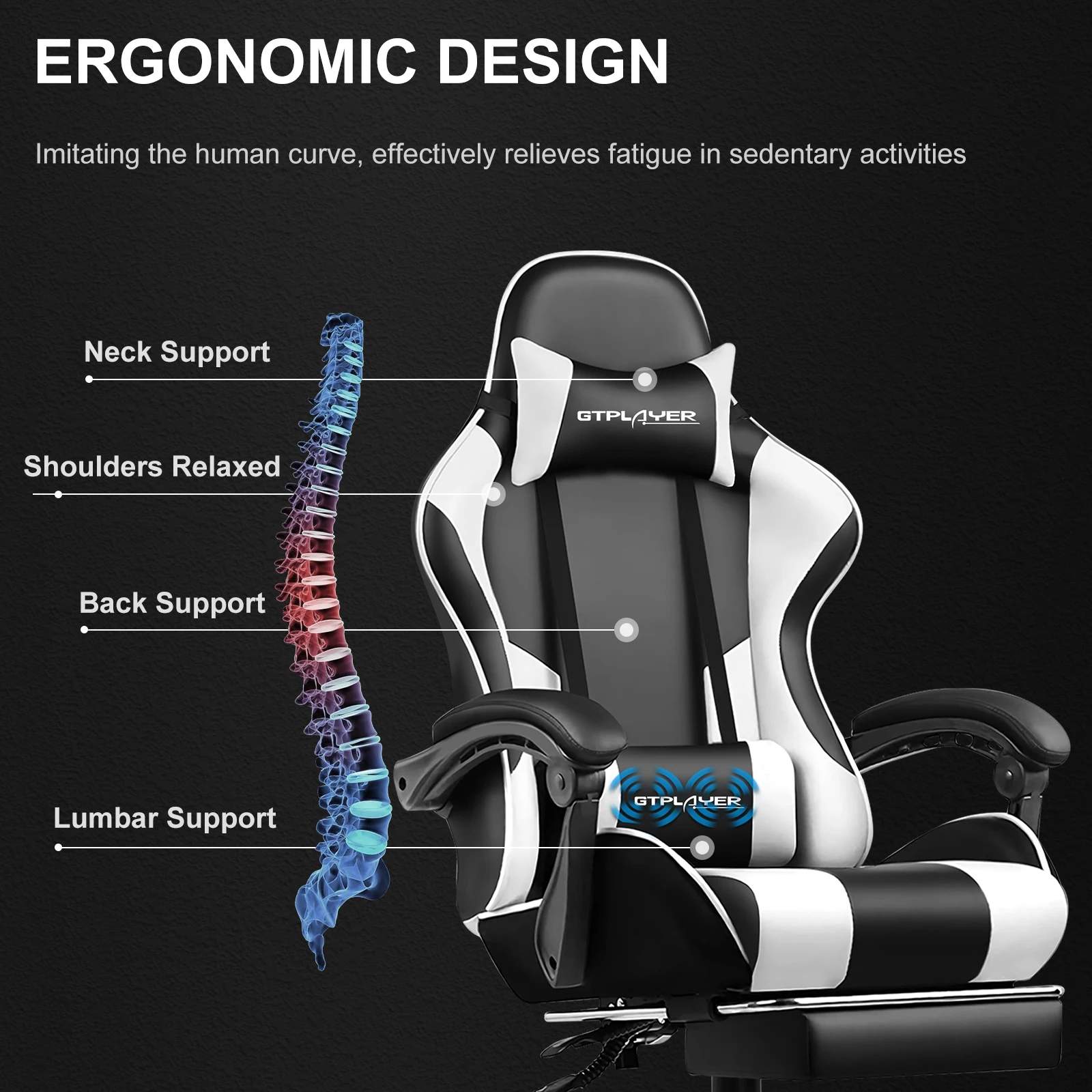 GTPLAYER Gaming Chair with Footrest, Lumbar Support, Adjustable Height, Swivel Seat, Headrest for Office or Gaming - Image 4