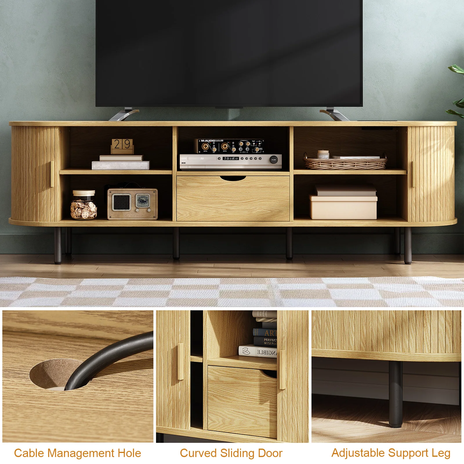69" TV Stand w/ Power Outlet for TVs up to 80",Entertainment Center w/ Storage & Drawer,TV Console w/ Adjustable Shelves - Image 3