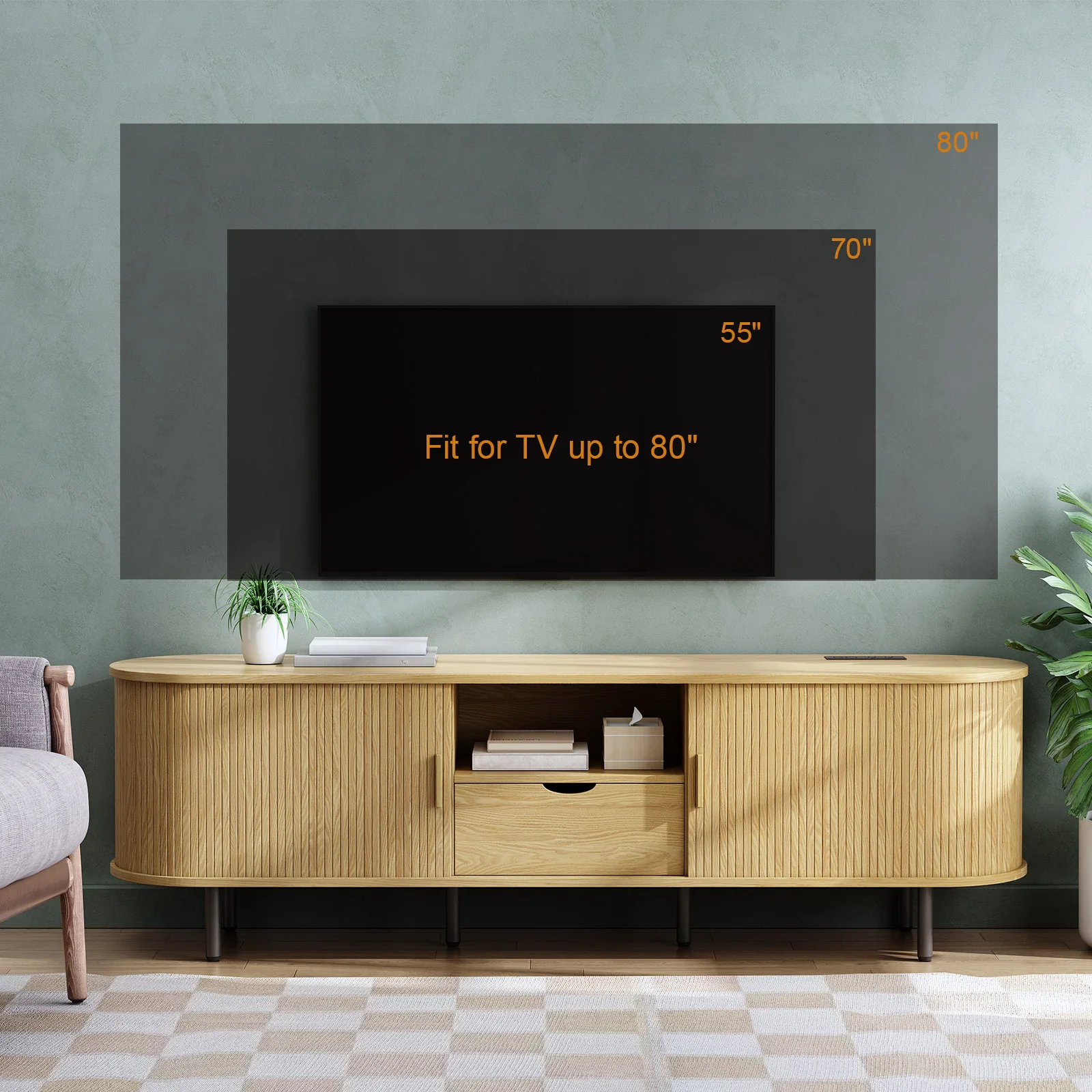 69" TV Stand w/ Power Outlet for TVs up to 80",Entertainment Center w/ Storage & Drawer,TV Console w/ Adjustable Shelves - Image 4