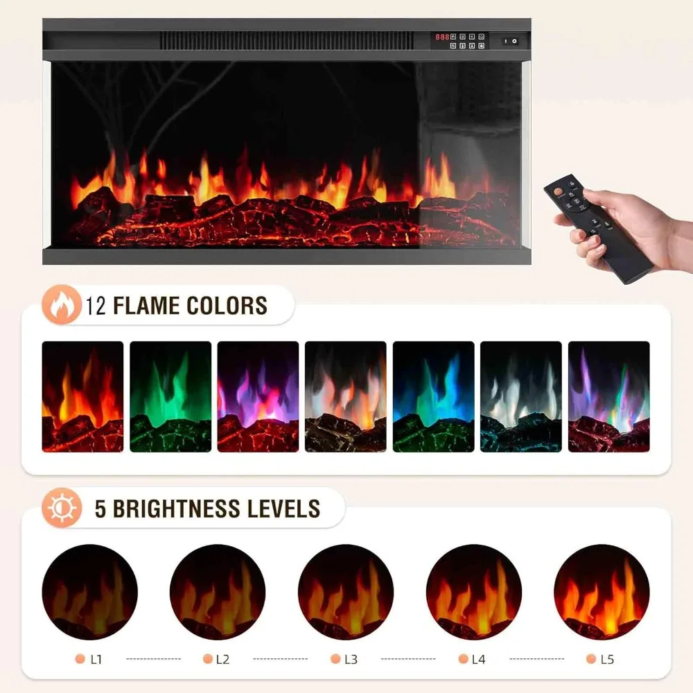 Media Entertainment Center for 100 TVs: 36 Fireplace Insert, Adjustable Shelves, Large Storage Space - Image 3