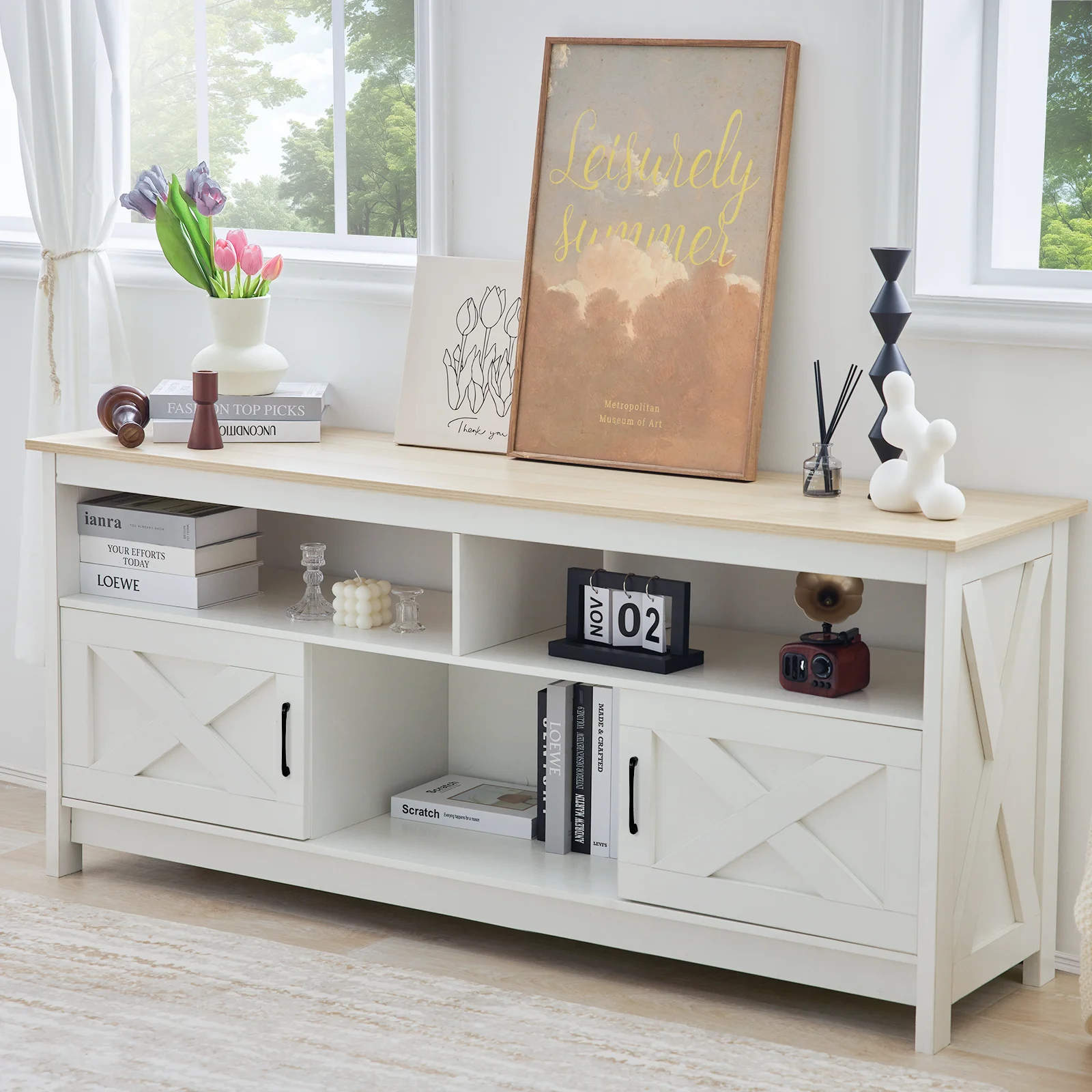 REDLIFE TV Stand for TVs Up to 65 inches Entertainment Center w/ Power Outlet Storage Cabinet Three Open Shelves for Living Room - Image 5