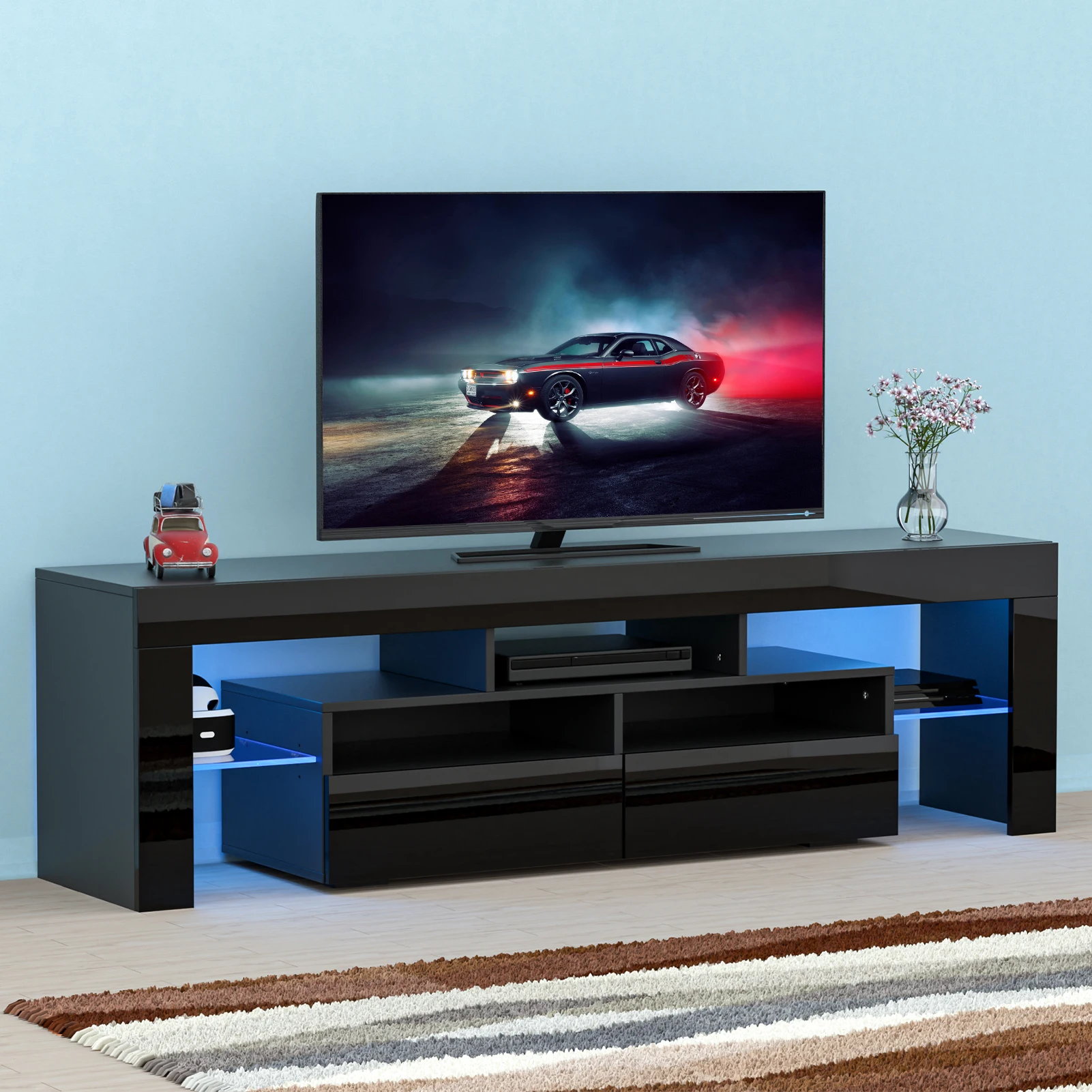 LED TV Stand for Living Room w/20 Colors Lights & Storage Shelf High Gloss TV Cabinet with Large Drawers for Gameroom/Bedroom - Image 3