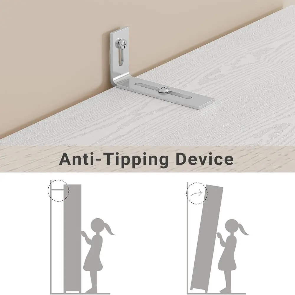 LIKIMIO Wardrobe Closet with Mirror and Doors & Drawers and Shelves, Wooden Armoire Storage Cabinet with Hanging Rod for Bedroom - Image 6